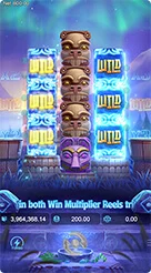 Totem Wonders · Mengoperasikan tombol putar serta memeriksa pilar win multiplier di sisi kiri dan kanan.